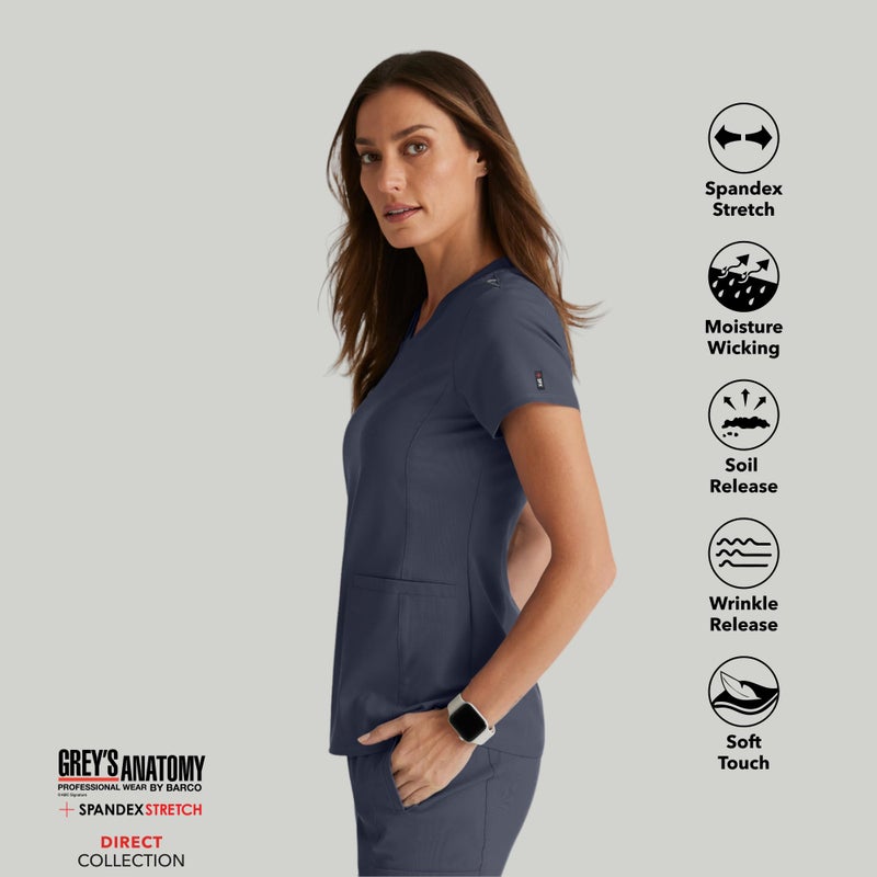 BARCO Greyâ€™s Anatomy Spandex Stretch Direct Bolt Scrub Top for Women â€“ Steel, 3-Pocket V-Neck Shirt w/Spandex Stretch, Wrinkle Release & Soil Release Fabric â€“ Medium, Regular Fit - Image 5