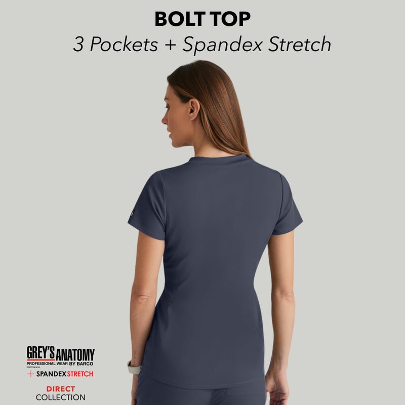 BARCO Greyâ€™s Anatomy Spandex Stretch Direct Bolt Scrub Top for Women â€“ Steel, 3-Pocket V-Neck Shirt w/Spandex Stretch, Wrinkle Release & Soil Release Fabric â€“ Medium, Regular Fit - Image 4