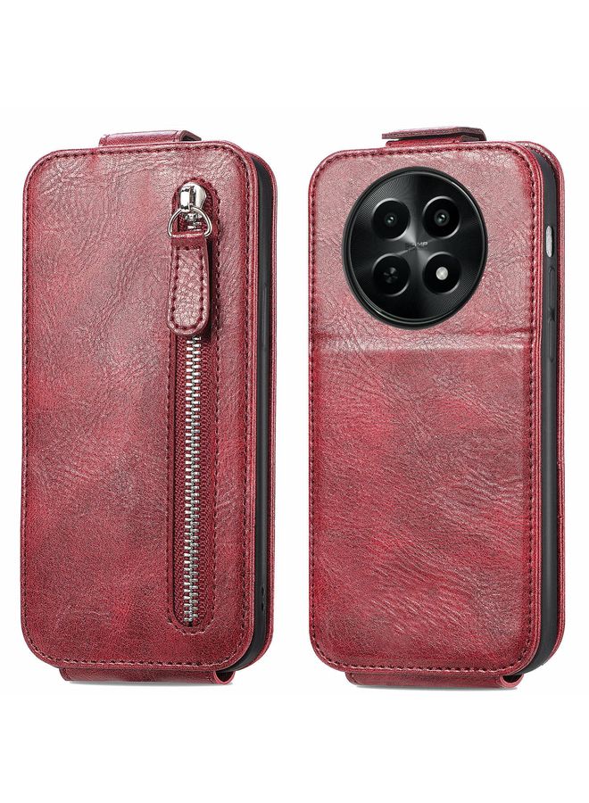 HuHa Case Cover For Realme 12 Zipper Wallet Vertical Flip Leather Phone Case Red