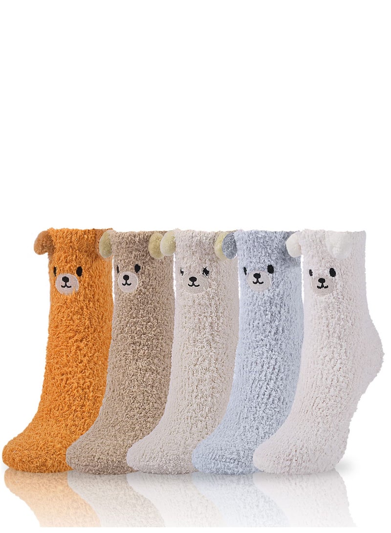 KASTWAVE 5 Pairs Women Fuzzy Socks Soft Warm Fluffy Slipper Cute Animal Comfortable for - Image 1