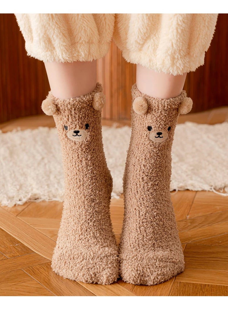 KASTWAVE 5 Pairs Women Fuzzy Socks Soft Warm Fluffy Slipper Cute Animal Comfortable for - Image 4