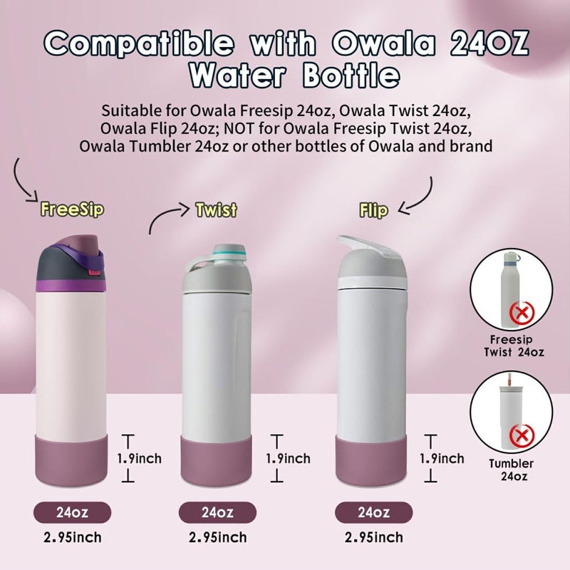 BKBY 2PCS Silicone Water Bottle Boot, Compatible with Owala 24oz 32oz 40oz, Protective Anti-Scratch & Anti-Dent No Noise Sleeve Cover for FreeSip/Twist/Flip Water Bottles (Mauve, 24oz) - Image 2