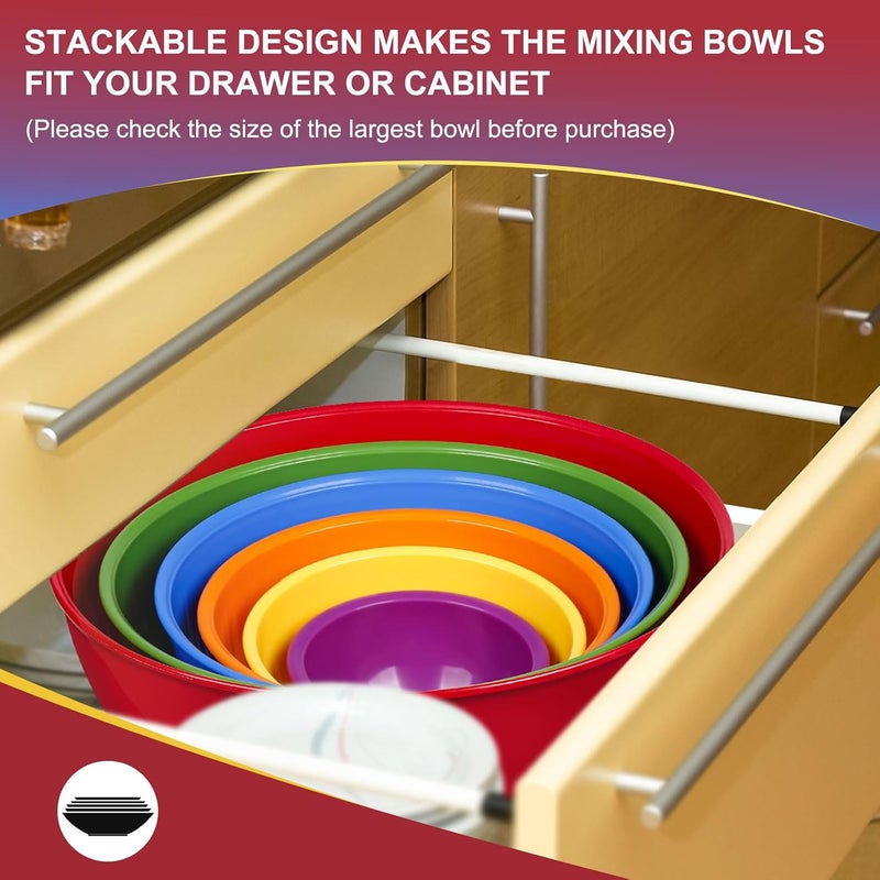 Greentainer Salad Bowl Set with Lid, 12-Piece Plastic Mixing Bowl, Stackable Mixing Bowls with Lids for Kitchen, Large Bowl Set, Serving Bowls Ideal for Mixing and Serving, Pink - Image 3