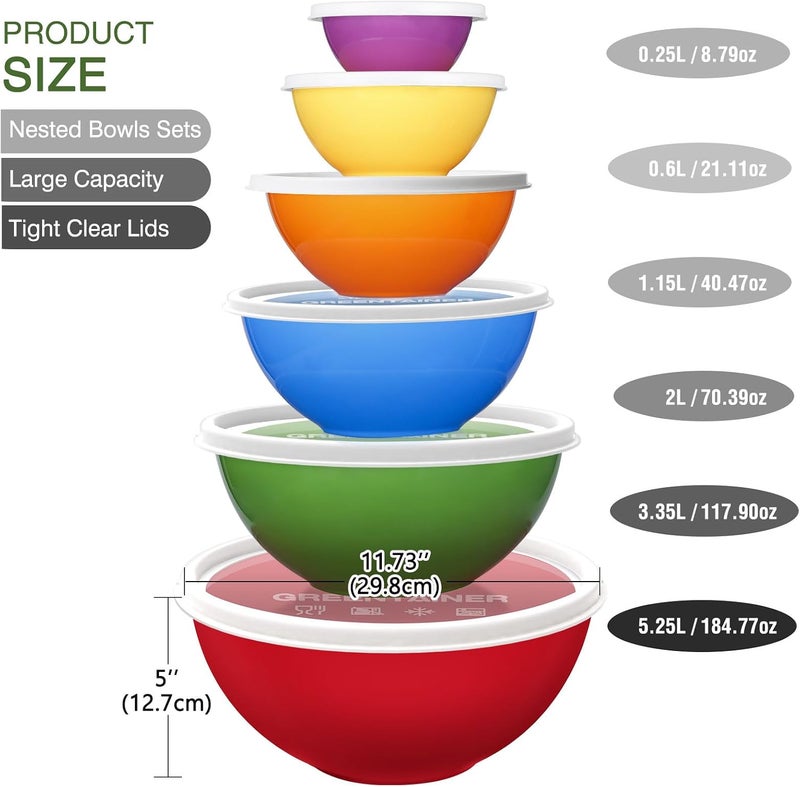 Greentainer Salad Bowl Set with Lid, 12-Piece Plastic Mixing Bowl, Stackable Mixing Bowls with Lids for Kitchen, Large Bowl Set, Serving Bowls Ideal for Mixing and Serving, Pink - Image 2