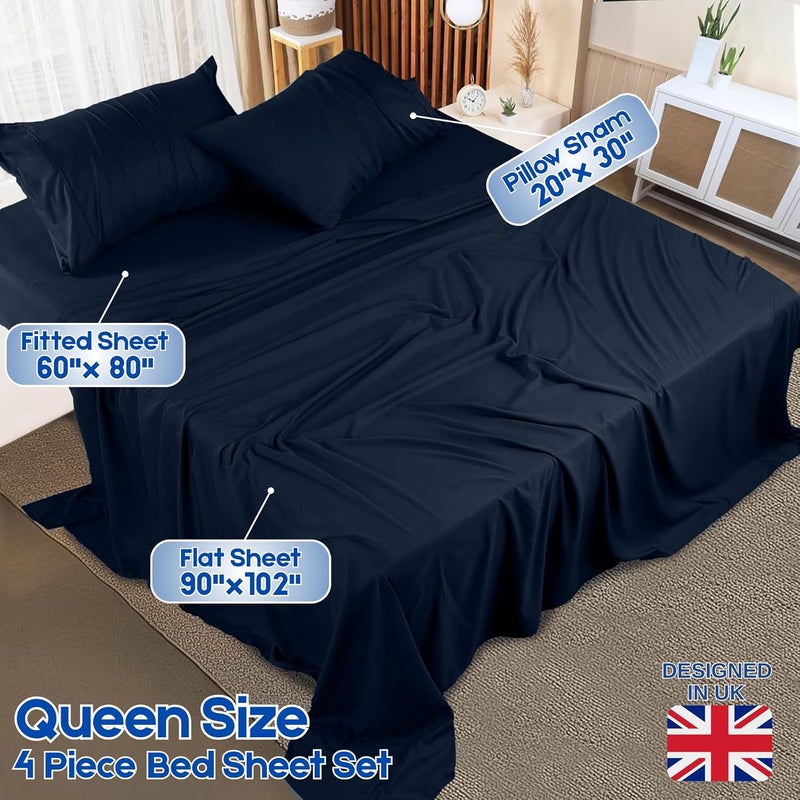 FOAM CRAFT Hotel Quality 4 Piece Bed Sheet Set - Queen Size, 100% Cotton, Navy - Image 2