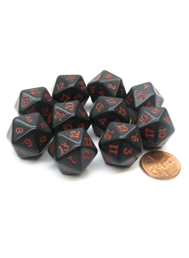 Koplow Games Set of 10 Twenty Sided 19mm D20 Opaque RPG Dice - Black with Red Numbers Die - Image 1