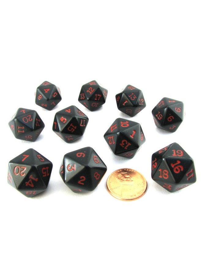 Koplow Games Set of 10 Twenty Sided 19mm D20 Opaque RPG Dice - Black with Red Numbers Die - Image 3