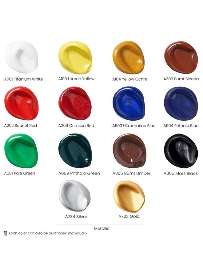 ARTEZA Acrylic Paint Set of 14 Colors, 4.06 Ounce Tubes, Non-Toxic Acrylic Artist Paints. Art Supplies for Painting - Image 2