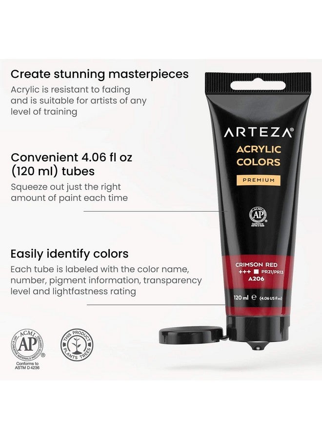 ARTEZA Acrylic Paint Set of 14 Colors, 4.06 Ounce Tubes, Non-Toxic Acrylic Artist Paints. Art Supplies for Painting - Image 3