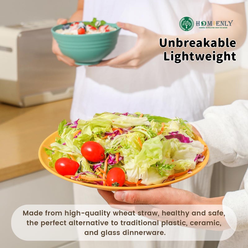 Homienly Unbreakable Wheat Straw Dinnerware Set - Plastic Plates and Bowls Sets Alternative, 24-Piece Dishes Set for Apartment, RV, Party, Microwave and Dishwasher Safe Plates, Bowls, Cups(Multi) - Image 5