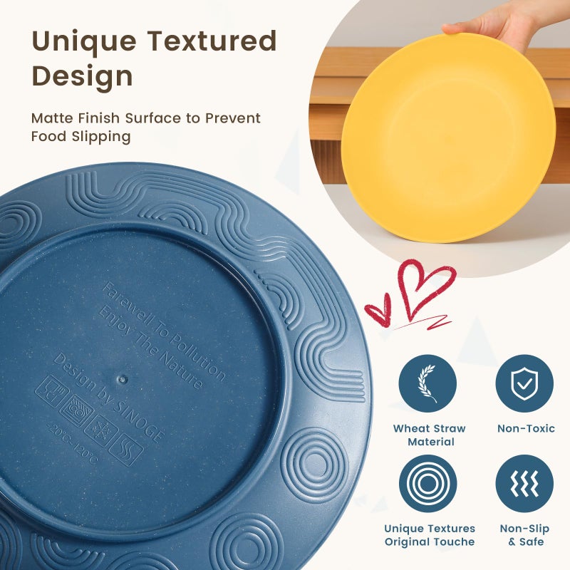 Homienly Unbreakable Wheat Straw Dinnerware Set - Plastic Plates and Bowls Sets Alternative, 24-Piece Dishes Set for Apartment, RV, Party, Microwave and Dishwasher Safe Plates, Bowls, Cups(Multi) - Image 4