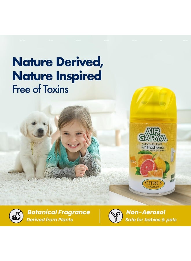 معطر جو أوتوماتيكي قابل لإعادة التعبئة برائحة الحمضيات، عبوة من 3 قطع بسعة 250 مل، مزيل للروائح الكريهة، يدوم طويلاً، تركيبة زيت عطري أساسي مائي، آمن للاستخدام داخل المنزل والسيارة والمكتب والحمام والمطبخ ومنطقة الأحذية، للاستخدام مع موزع الرذاذ الأوتوماتيكي. - Image 3