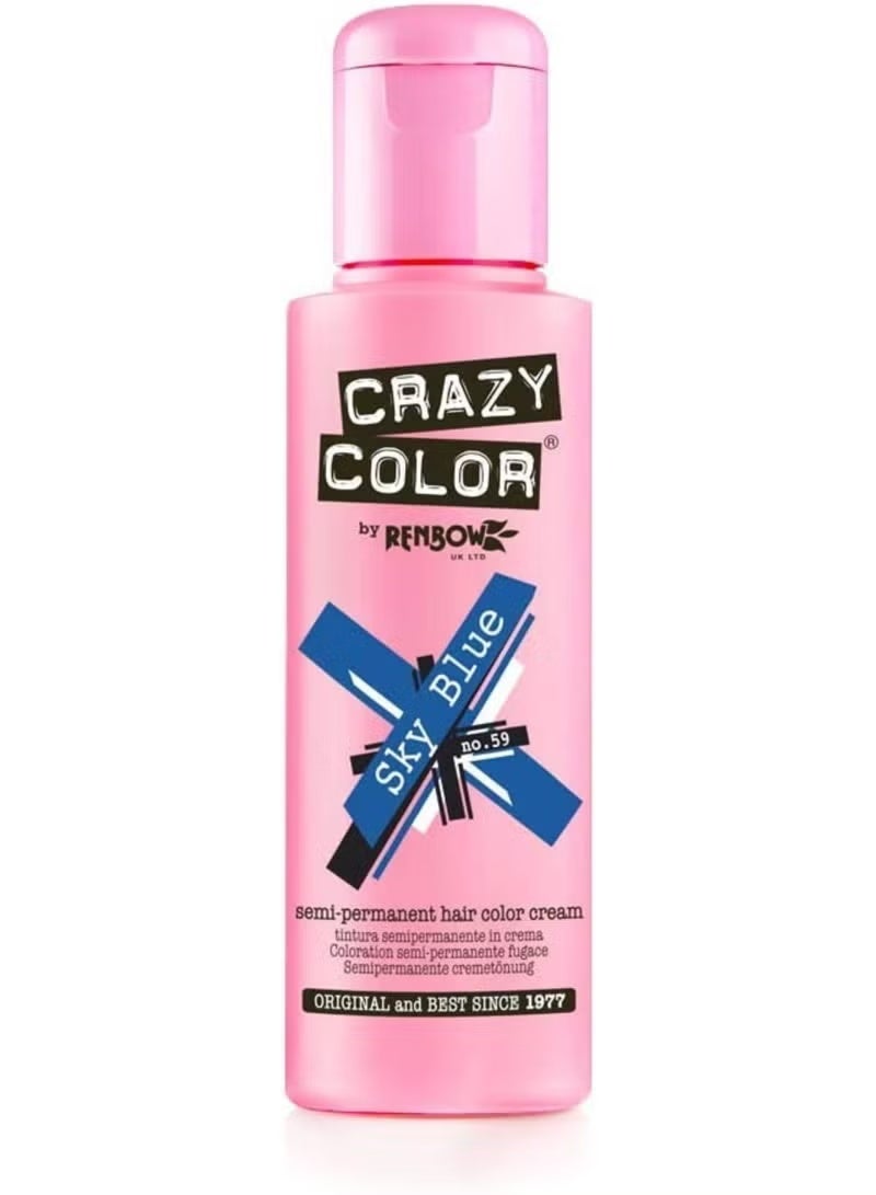 Crazy Color Semi-Permanent Hair Color Dye Sky Blue 59 – 100ml - Image 1