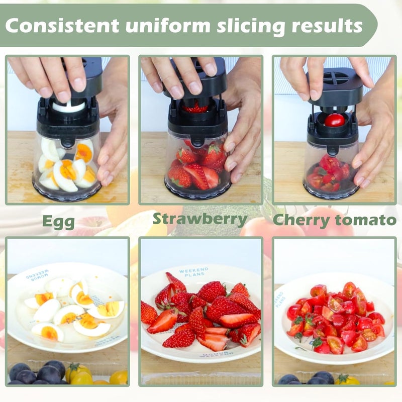 Hendiy Fruit Slicer Cup, Strawberry Slicer Grape Cutter Cup Fruit Slicers Stainless Steel Egg Slicers, Strawberry Cutter Kitchen Gadgets Speed Cutters for Banana Grape Egg - Image 4