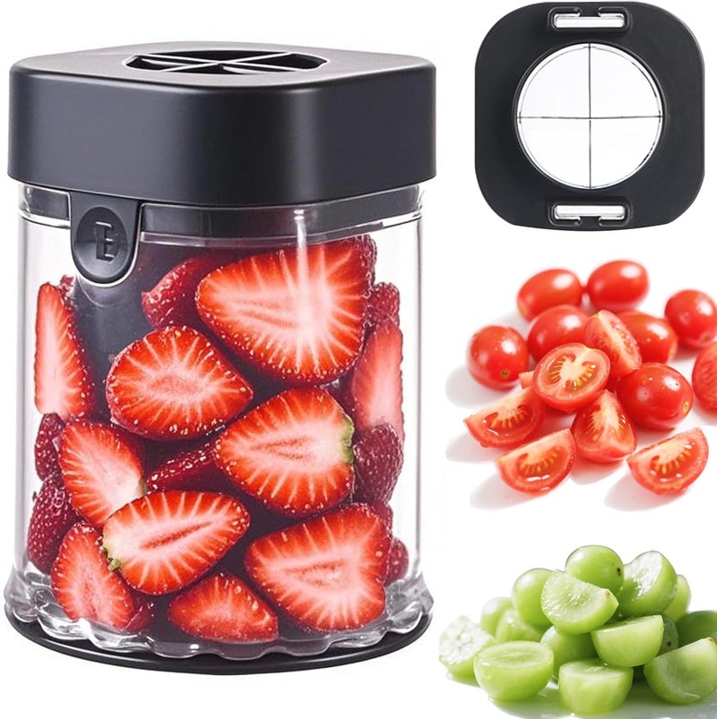 Hendiy Fruit Slicer Cup, Strawberry Slicer Grape Cutter Cup Fruit Slicers Stainless Steel Egg Slicers, Strawberry Cutter Kitchen Gadgets Speed Cutters for Banana Grape Egg - Image 1