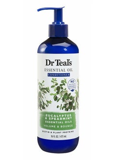 Dr. Teal's Eucalyptus & Spearmint Conditioner (1 Bottle, 16 fl oz) - Volume & Bounce Essential Oils Brings Dull Looking Hair Back to Life - Plant Proteins Strengthen, Hydrate & Keep Hair Healthy