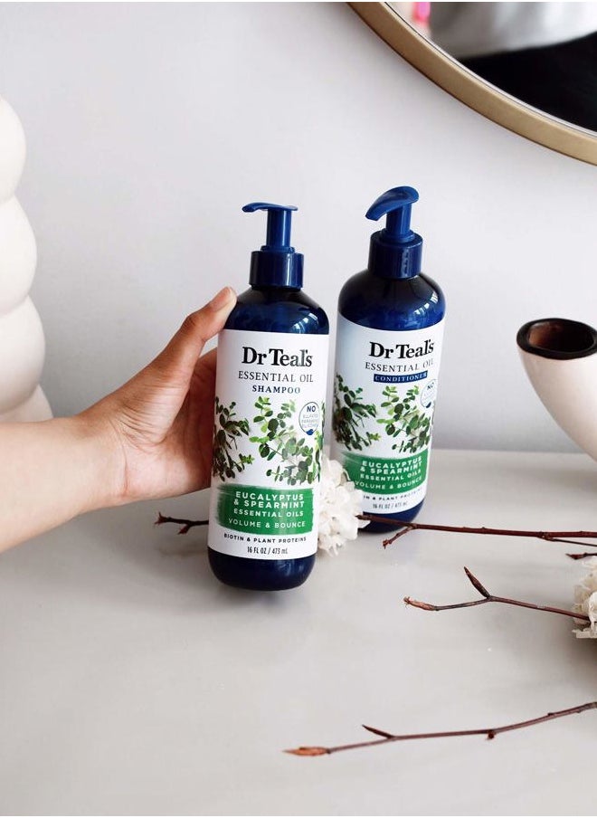 Dr Teal's - Dr. Teal's Eucalyptus & Spearmint Conditioner (1 Bottle, 16 fl oz) - Volume & Bounce Essential Oils Brings Dull Looking Hair Back to Life - Plant Proteins Strengthen, Hydrate & Keep Hair Healthy - Image 1
