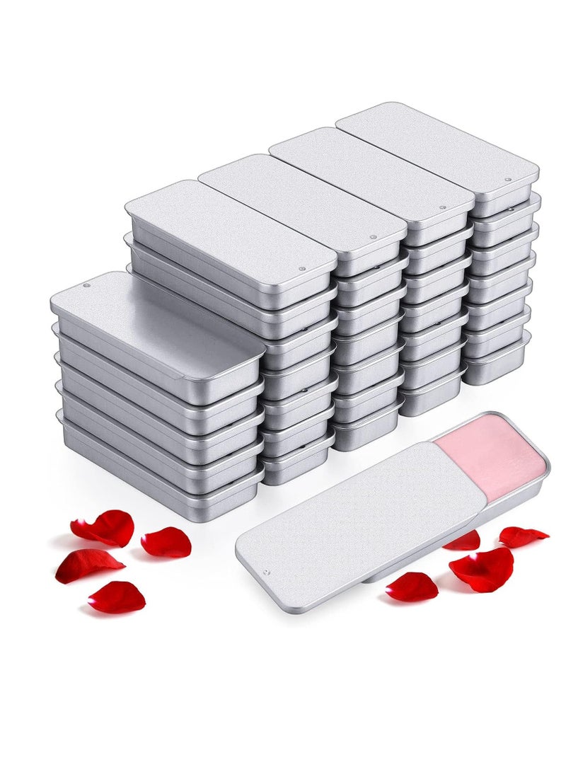 SYOSI 40 Pcs Slide Top Tin Small Rectangular Metal Tins Containers with Lids for Lip Balm Candies Jewelry Crafts Pills Storage Kit (Silver, 3.15 x 1.38 x 0.43 Inch)  - Image 1