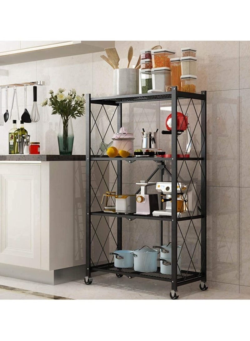 DubaiGallery Collapsible Standing Shelf, Modular Storage Shelf, Heavy Duty Metal Storage Rack with Wheels, Free Standing Storage Rack (Black, 4 Tiers) - Image 2