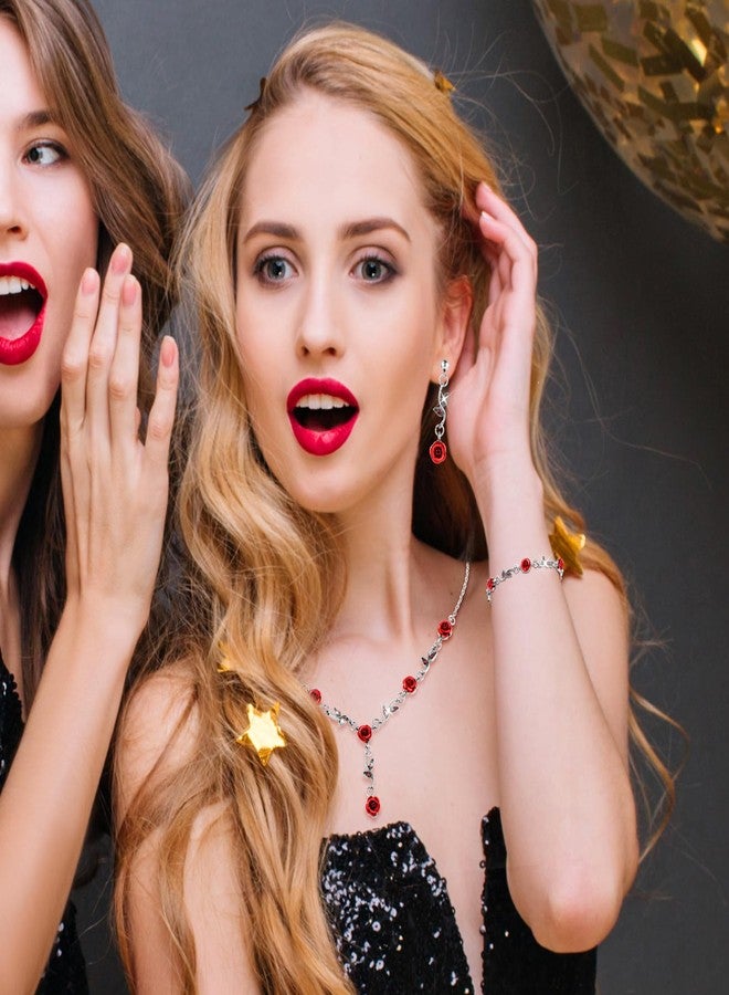 يوليف طقم مجوهرات يوليف ريد روز، قلادة وسوار وأقراط متدلية على شكل زهرة ورد رائعة، طقم مجوهرات للنساء لحفلات الزفاف (ذهب أبيض) - Image 4