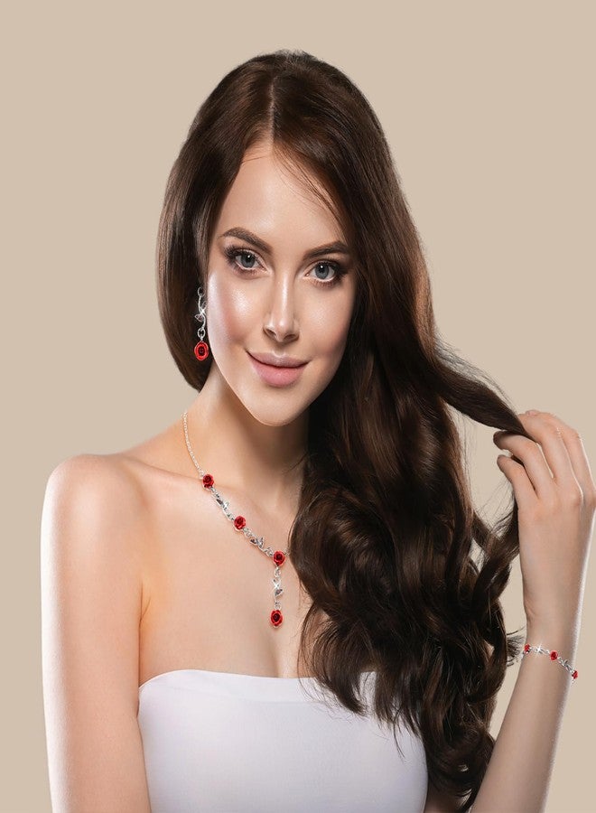 يوليف طقم مجوهرات يوليف ريد روز، قلادة وسوار وأقراط متدلية على شكل زهرة ورد رائعة، طقم مجوهرات للنساء لحفلات الزفاف (ذهب أبيض) - Image 3