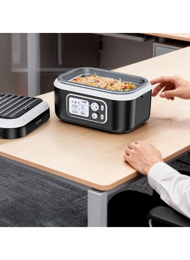 GreenLion Portable Electric Lunch Box 1.5L, Cordless Food Heater with 9000mAh Battery, USB-C Power Bank, Digital Display, Stainless Steel Container - Black - Image 2