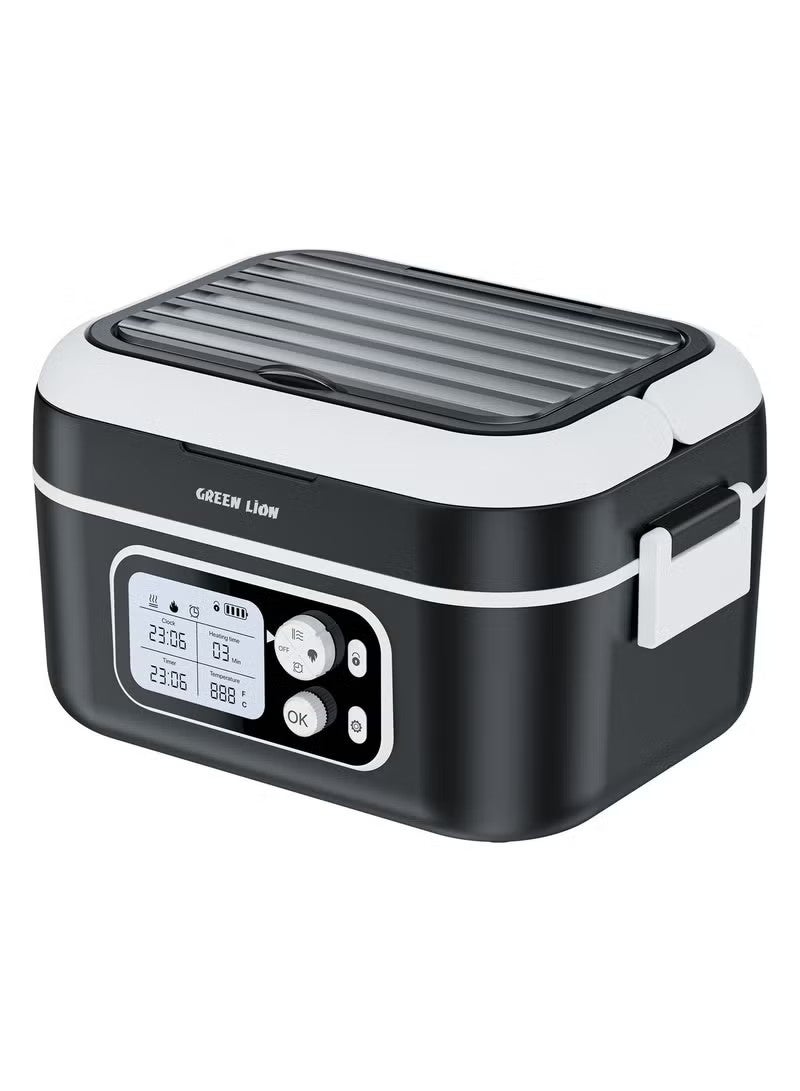 GreenLion Portable Electric Lunch Box 1.5L, Cordless Food Heater with 9000mAh Battery, USB-C Power Bank, Digital Display, Stainless Steel Container - Black - Image 1