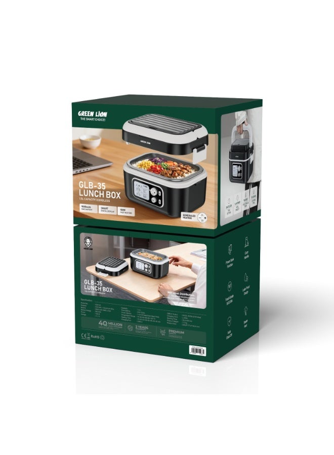 GreenLion Portable Electric Lunch Box 1.5L, Cordless Food Heater with 9000mAh Battery, USB-C Power Bank, Digital Display, Stainless Steel Container - Black - Image 3