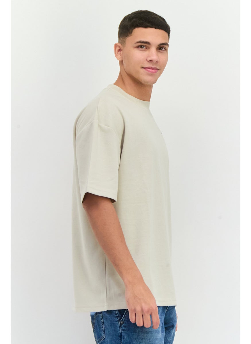 Core Elements Men Crew Neck Short Sleeve Brand Logo T-Shirts, Cream  - Image 2
