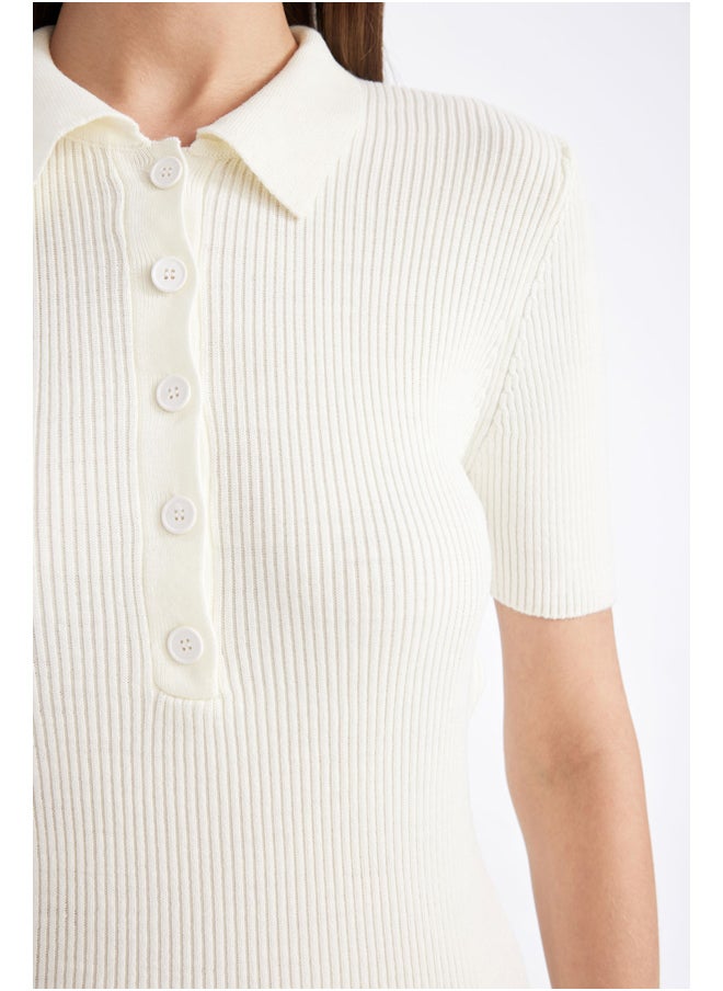 Woman Tricot Fitted Polo Neck Short Sleeve Dress - pzsku/ZED0C916E68A3F1E45B3EZ/45/_/1723972096/2d242c92-ee80-4a24-9423-257e2c945412