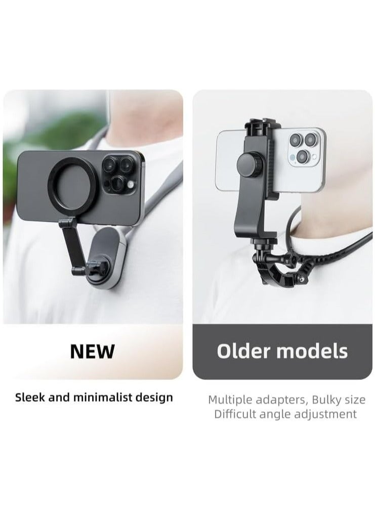 تيليسن تنطبق على أي فون 15 14 13 12 سلسلة الروبوت الهاتف المغناطيسي الرقبة جبل ، شنق في الرقبة الهاتف المحمول قوس ،  ، بوف الذاتي الوقت حر اليدين قلادة ، الهاتف المحمول مع تسجيل الفيديو ( رمادي ) - Image 5