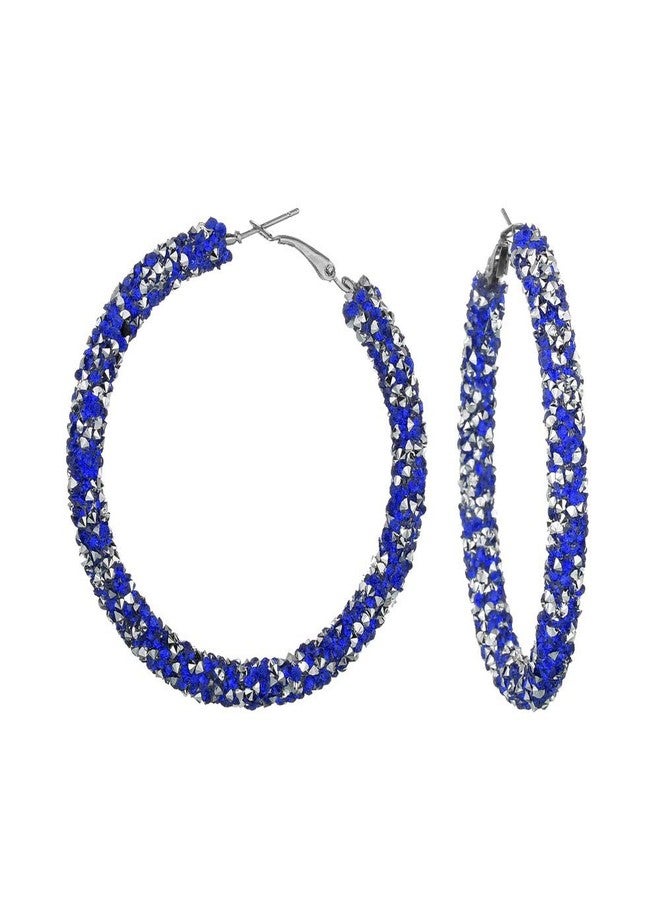 Aimimier Bridal Crystal Hoop Earrings Sparkling Rhinestone Large Round Loop Earrings Crystal Paved Wedding Prom Party Festival Jewelry for Women(Royal blue) - Image 1