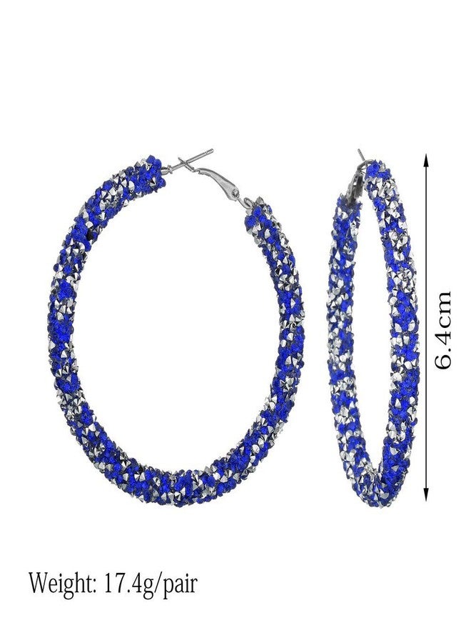 Aimimier Bridal Crystal Hoop Earrings Sparkling Rhinestone Large Round Loop Earrings Crystal Paved Wedding Prom Party Festival Jewelry for Women(Royal blue) - Image 3