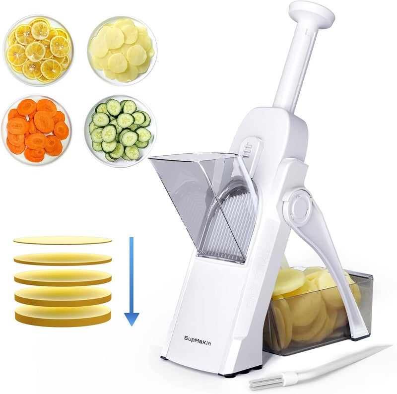 SupMaKin Safe Mandoline Slicer for Kitchen, Potato Slicer for Chips, Vegetable & Food Slicer,Thickness Adjustable 0.1-8 mm, Kitchen Faster Slice Artifact White (Only Slice) - Image 1