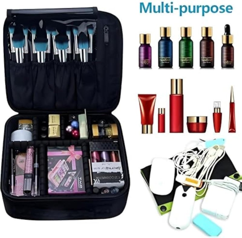 Professional Makeup Case Organiser - Waterproof black cosmetic storage box with adjustable dividers, 26 x 23 x 9 cm, portable travel vanity for women, ideal for makeup artists and on-the-go beauty rou - Image 4