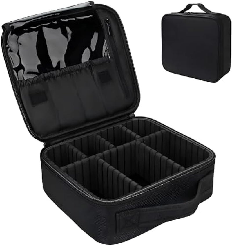 Professional Makeup Case Organiser - Waterproof black cosmetic storage box with adjustable dividers, 26 x 23 x 9 cm, portable travel vanity for women, ideal for makeup artists and on-the-go beauty rou - Image 1