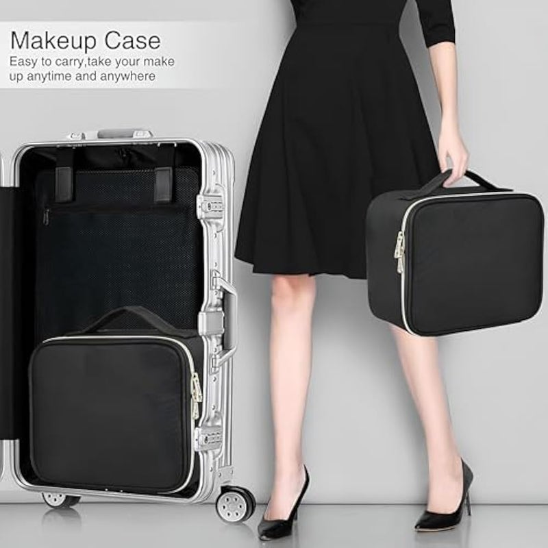 Professional Makeup Case Organiser - Waterproof black cosmetic storage box with adjustable dividers, 26 x 23 x 9 cm, portable travel vanity for women, ideal for makeup artists and on-the-go beauty rou - Image 3