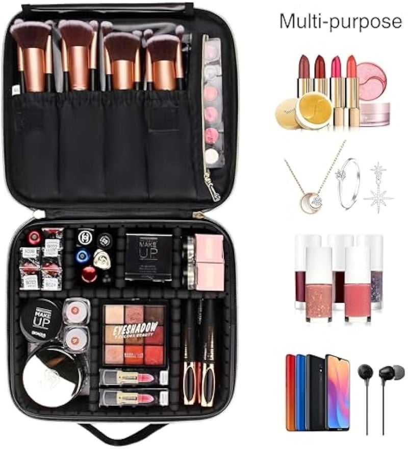 Professional Makeup Case Organiser - Waterproof black cosmetic storage box with adjustable dividers, 26 x 23 x 9 cm, portable travel vanity for women, ideal for makeup artists and on-the-go beauty rou - Image 2