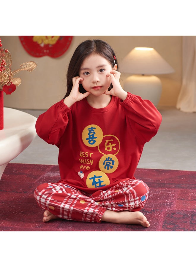 Women's Cute Style  New Year Pajamas Long-sleeved Red Zodiac Year Cotton Home Clothes For Women Autumn And Winter Pure Cotton