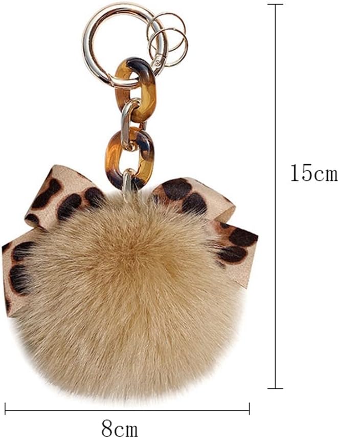 Plush Key Ring  Stuffed Fluffy Faux Pompom Keychain Animals Keyring Charm Leopard Pattern Bowknot Keychain Fox Fur Pompom Keychain for Ladies Girls Women - Image 3