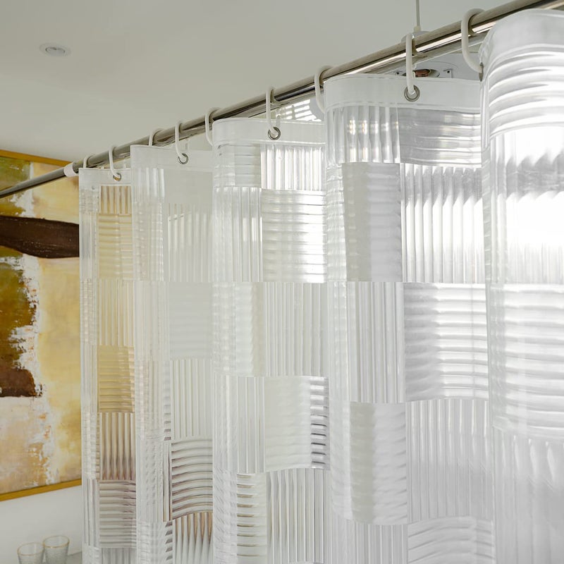 EurCross EurCross 72 x 84 inch Extra Long Clear Shower Curtain Liner with Geometric 3D Pattern Heavy Duty EVA Plastic Waterpoof Curtains Liner for Bathroom3 Bottom Magnets 