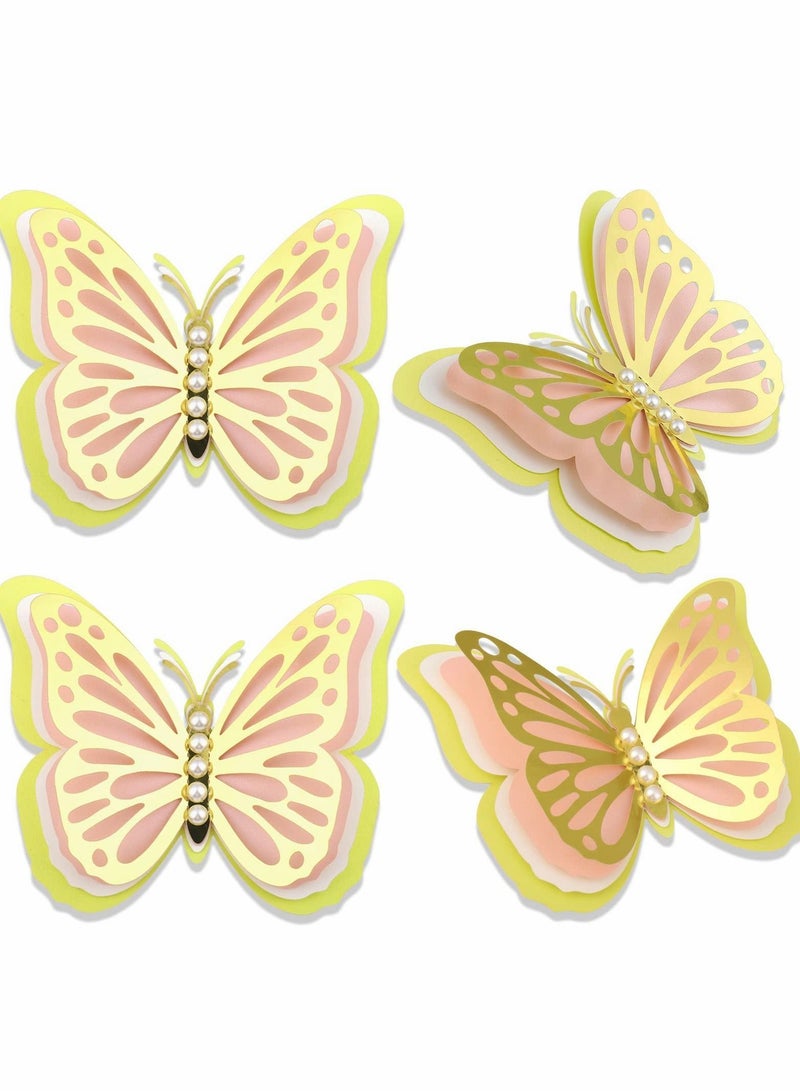 3D Butterfly Wall Decor 4Pcs 12" Large Gold for Birthday Party Decorations Cake Decorations, Removable Stickers Room Kids Nursery Wedding Decor(Gold) - Image 1