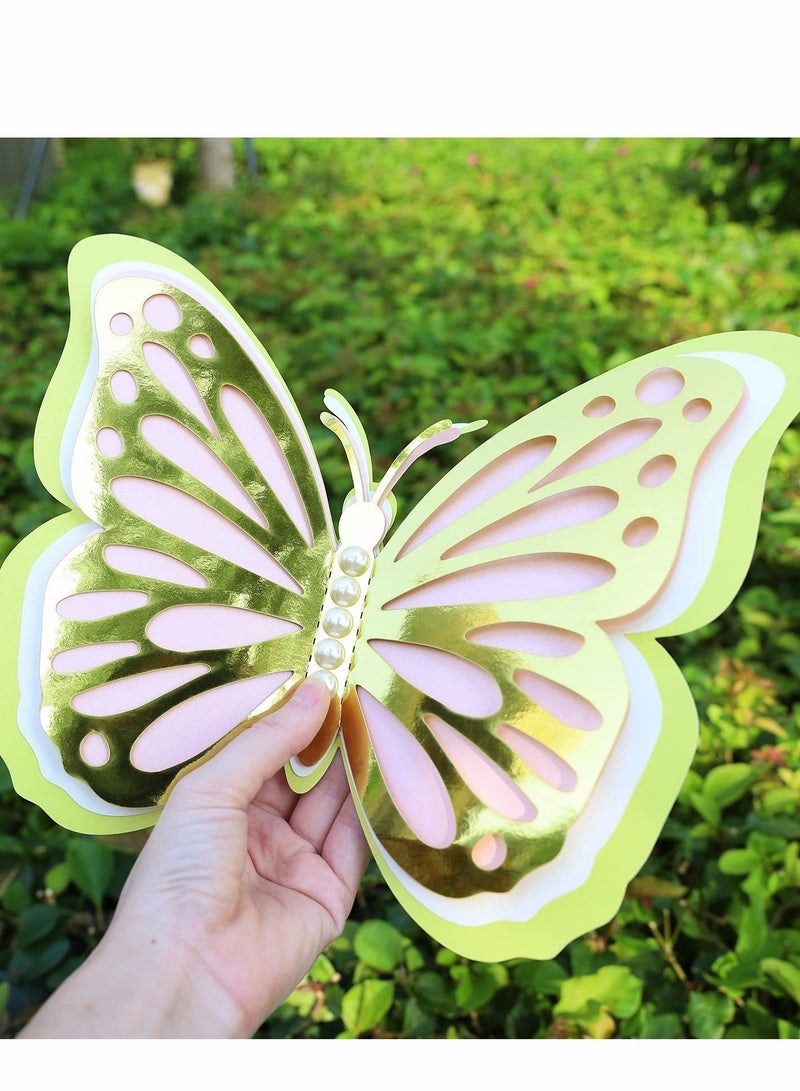 3D Butterfly Wall Decor 4Pcs 12" Large Gold for Birthday Party Decorations Cake Decorations, Removable Stickers Room Kids Nursery Wedding Decor(Gold) - Image 5