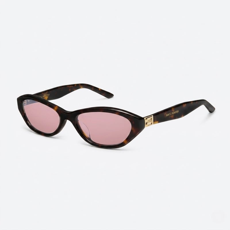 جنتل مونستر نظارات شمسية Gentle Monster Lamda Col.T9 55 بتصميم عين القطة - إطار بلون السلحفاة الداكن مع عدسات وردية - للجنسين - Image 1