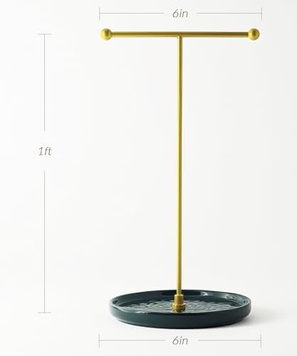 VROOMIUM Necklace Holder Stand - 6in Ceramic Base X 1ft Height, Aesthetic Decor for Bedroom, Jewelry Organizer for Necklace, Bracelets, Rings, Exhibidor de Collares- Elegant Green - Image 5