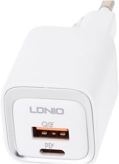 LDNIO A2318C Fast Charging Adapter EU Plug With Cable From Type C To Lightning And USB Type C Ports 20W - White