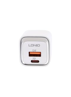 إل دينو LDNIO A2318C محول شحن سريع بقابس أوروبي مع كابل من النوع C إلى Lightning ومنفذ USB من النوع C 20 وات - أبيض  - Image 3