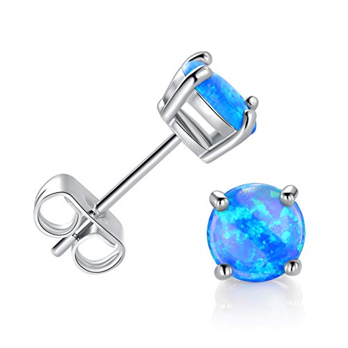 GEMSME 18K White Gold Plated Opal Stud Earrings Sensitive Ears for Women - Image 3