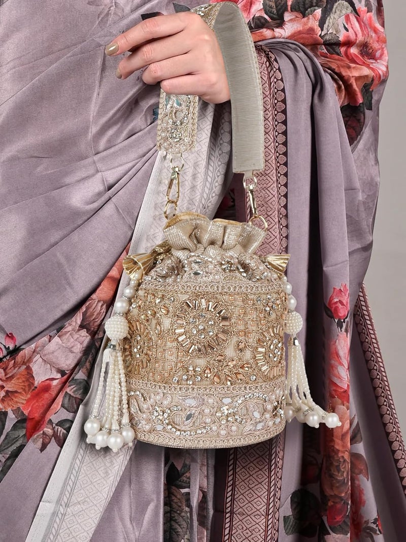 PLANX Velvet SilK Stylish Embroidery Unique Design Trendy Traditional Ethnic Wedding Party Handheld Potli For Women - Image 3