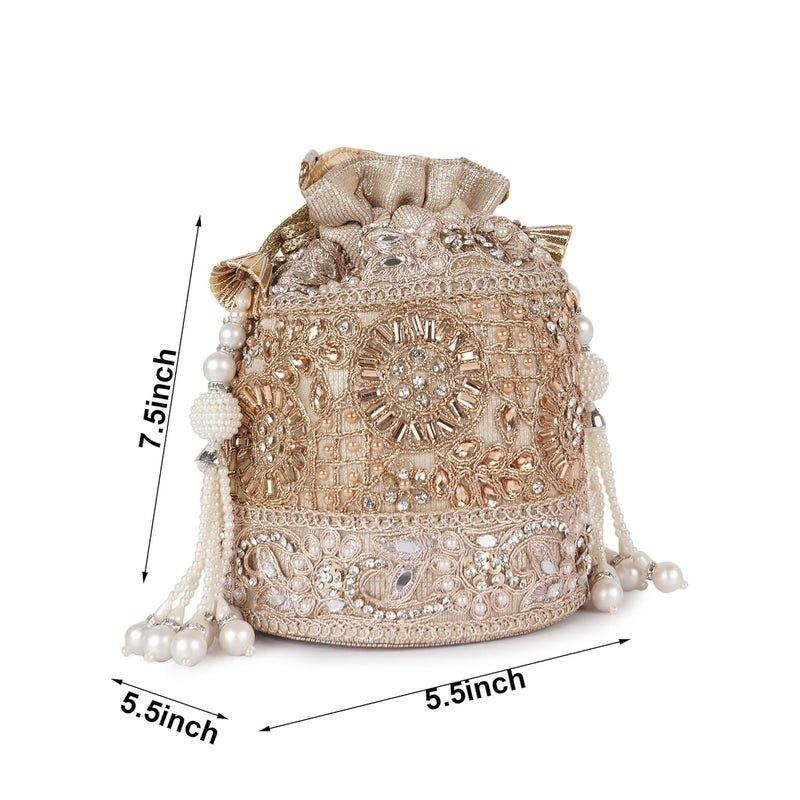 PLANX Velvet SilK Stylish Embroidery Unique Design Trendy Traditional Ethnic Wedding Party Handheld Potli For Women - Image 2